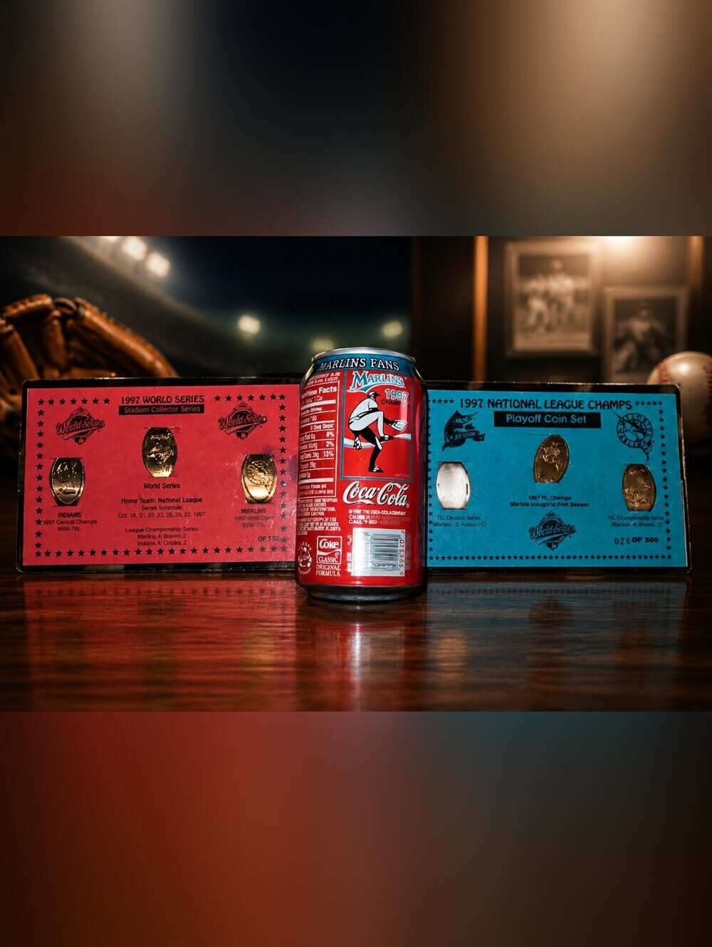 📣Vintage 1997🏆World Series/Playoff FL Marlins⚾ Fan Collector Coin Set & Coke